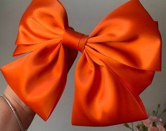 Orange Grand clip d’arc en satin, arc surdimensionné, arc de cheveux, clip barrette