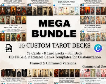 Mega Tarot Deck Bundle: 10 Unique Decks, Editable Canva Templates (Digital Download))