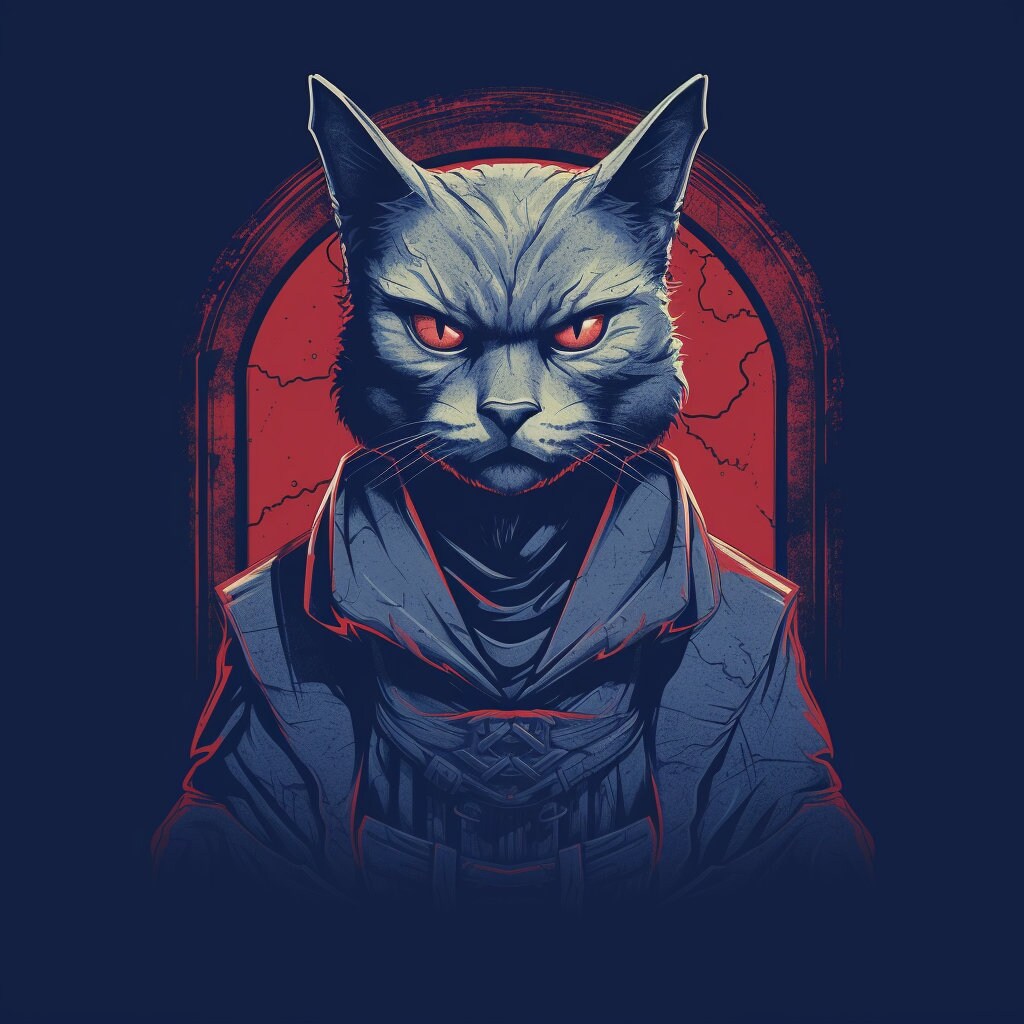 サムライ猫Tシャツデザイン：200種類以上の猫戦士PNG SVGバンドル