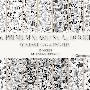 Doodle Seamless Graphics Bundle - 660+ Scalable SVG Files - 15 Unique Niches with 44 Designs Each - Digital Downloads for Versatile Use - A4