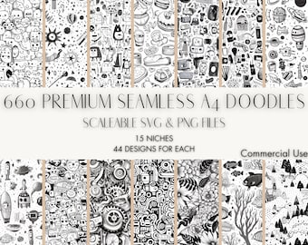 Doodle Graphics Bundle: 660+ Seamless SVG Files (Digital Download)