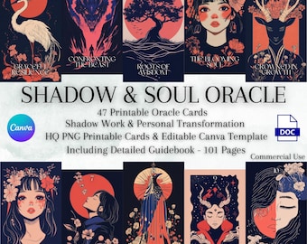Shadow & Soul Oracle Deck: 47 Printable Cards, Shadow Work (Canva Template)