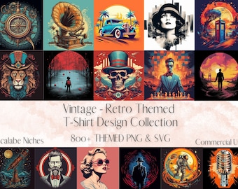 800+ Vintage T-Shirt Designs: Retro PNG & SVG Bundle (Digital Download)