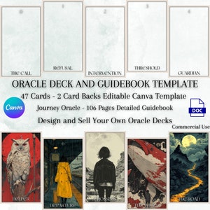 Orakel Deck-Vorlage, Klare gerahmte 47 Karten, Orakel-Karte Canva-Vorlage, Handbuch-Vorlage, Volles Orakel-Deck, anpassbare Orakel-Vorlage