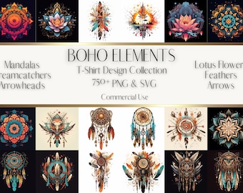 Boho T-Shirt Design Bundle: 750+ Mandala, Lotus, Traumfänger (SVG & PNG)
