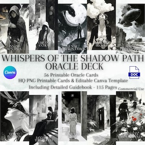 Whispers of the Shadow Path Oracle Deck, 56 Dark Fantasy Cards, Printable PNG, Editable Canva, Shadow Work, Divination Deck, Commercial Use