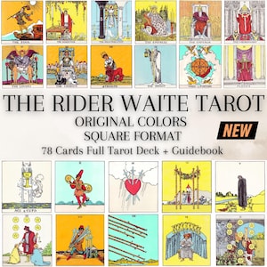Square Rider Warte Tarot Deck, Originalfarben, 78 digitale Karten + Anleitung, druckbare PNG quadratische Tarotkarten, DIY Tarot Projekte & Journal