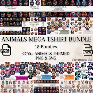 Ultimate Animal T-Shirt Design Bundle – 9700+ PNG & SVG Files | 18 Premium Bundles | Commercial Use