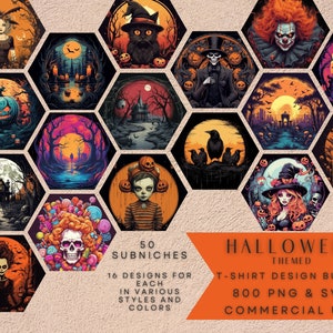 Halloween Themed Mega T-Shirt Designs Bundle 800 High-Resolution PNG & SVG Files 50 Sub-niches 16 designs in Various Styles Digital Download