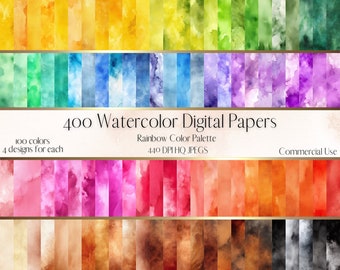 400 Watercolor Texture Digital Papers: Rainbow Paper Pack (Commercial Use)