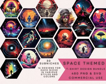 Space T-Shirt Designs Bundle: 480 PNG & SVG Files (Digital Downloads)