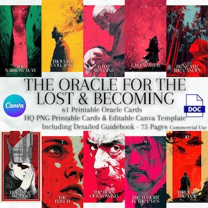Afdrukbaar Oracle Deck, Oracle for the Lost & Becoming, 61 kaarten verdriet en transformatie, handleiding, bewerkbare canva-sjabloon, commercieel gebruik