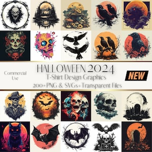 Halloween 2024 T-Shirt Design Graphics Bundle, 200+ PNG & SVGs, Spooky Halloween Designs for DIY Projects and POD, Fresh Halloween Designs