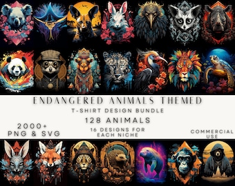絶滅危惧動物Tシャツデザインバンドル：2000点以上のPNGおよびSVGファイル（デジタルダウンロード）