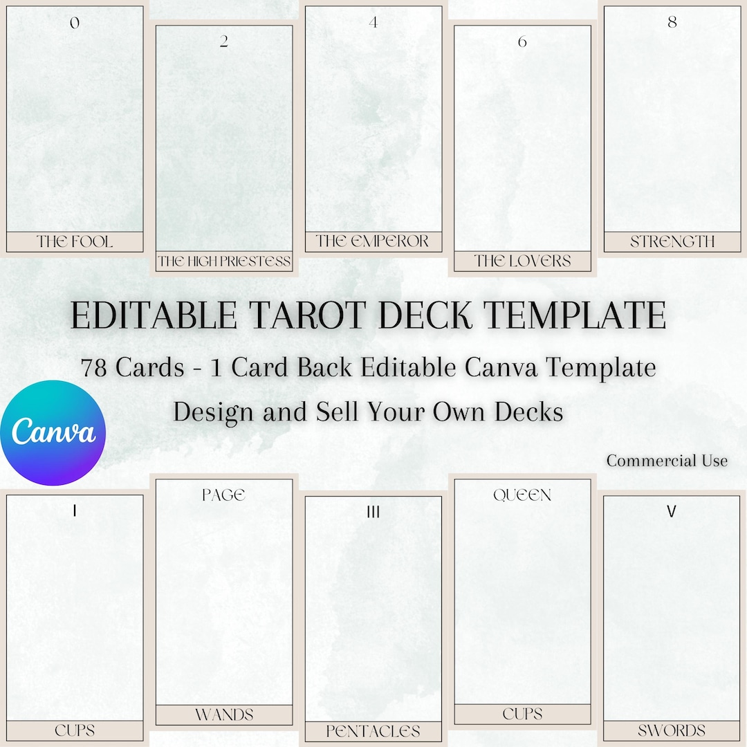 Tarot Deck Template Editable 78 Cards Tarot Card Canva Template