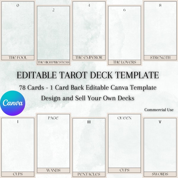 Tarot Deck Template, Editable 78 Cards Tarot Card Canva Template, Custom Deck Template, Full Deck Tarot Design, Customisable Tarot Template