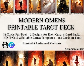 Modern Omens Tarot Deck: 78 Cards, Contemporary Illustrations (Printable PNG, Canva Template)
