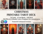 Christmas Tarot Deck: 78 Cards, Santa Theme (Printable PNG, Canva Template)