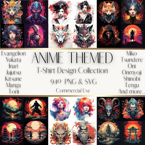 Коллекция дизайнов японских аниме-футболок: 940 премиальных дизайнов PNG и SVG, аниме, манга, гейши, они, ёкай и другие, дизайны для загрузки в цифровом формате