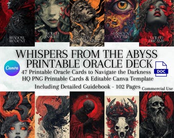 Shadow Work Oracle Deck: 47 Dark Cards with Guidebook (Printable PNGs, Canva Template)