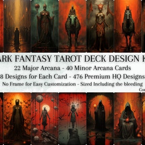 Druckbares Tarotkarten-Bundle, Dark Fantasy, 78 Karten, 8 Designs für jede Karte, hochwertige PNGs, Tarot Deck Journal, Tarot Wall Art Bundle