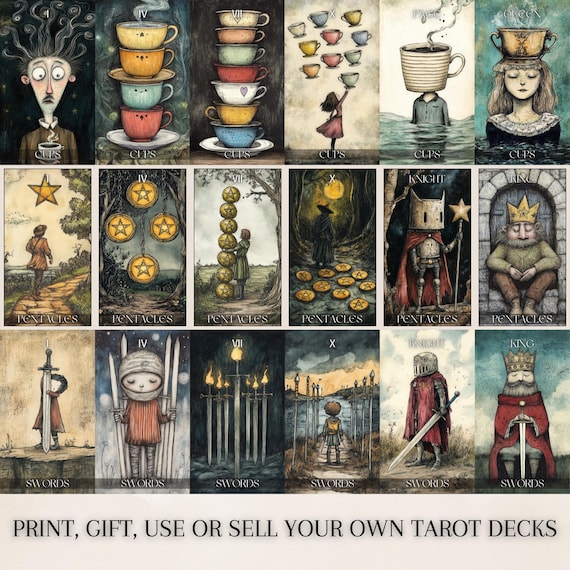 Printable Surreal Tarot Cards: Dreamlike Deck With Card Backs