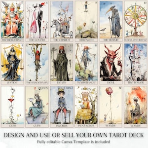 Printable Tarot Cards Deck Watercolor Freehand Style - 78 Cards + 2 ...