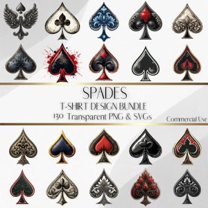 Spades Emblem Design Bundle, 130 Premium Transparent PNG & SVG Designs, Poker Suits, T-Shirts, Mugs, Custom Playing Card, Tote Bags, Apparel