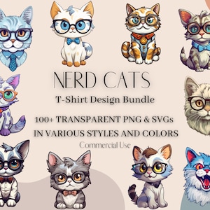 Nerd Animals T-Shirt Designs Bundle 100+ Premium High-Resolution PNG & SVG Files  100+ Cats in Various Styles Digital Downloads, Transparent