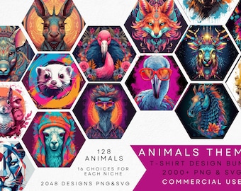 動物Tシャツデザインバンドル：2000種類以上のPNGおよびSVGファイル（デジタルダウンロード）