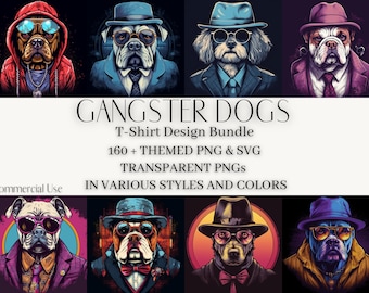 Gangster Dogs T-Shirt Designs: 160 PNG & SVG Bundle (Digital Download)
