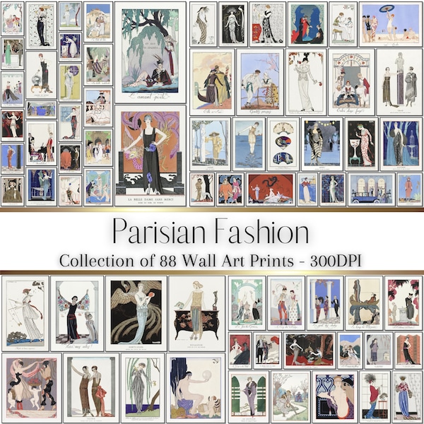 Printable Wall Art Bundle - Parisian Fashion, George Barbier Art Collection, 88 Art Deco - Fashion Themed Wall Art Prints, Eclectic Wall Art