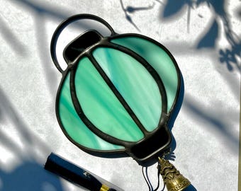 Stained glass lantern turquoise