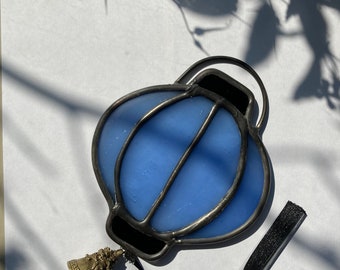 Stained glass lantern blue