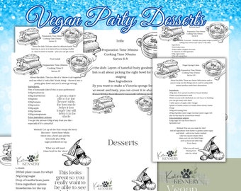 Vegan Party Desserts, Vegan Party Menu Recipes, Vegan Brownie, Vegan Afternoon Tea Scones, Vegan fruit salad, Vegan Cakes, Vegan Trifle