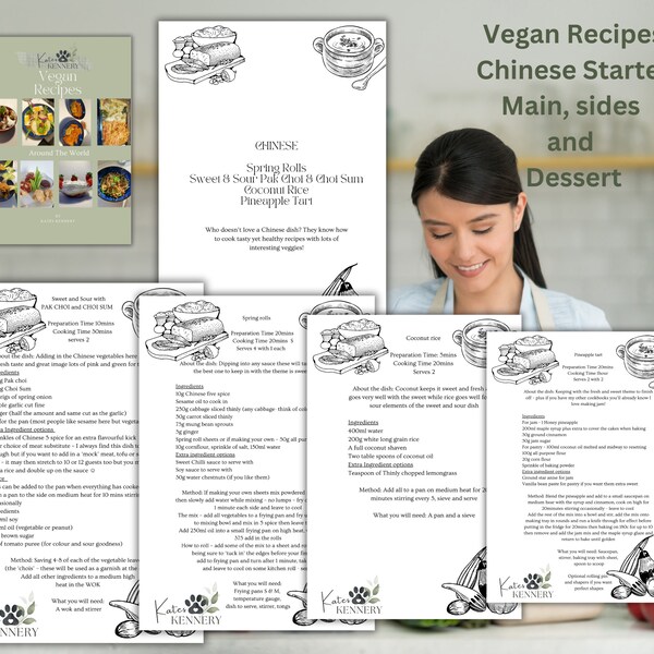 Vegan Recipe for Chinese spring rolls, sweet and sour, coconut rice and Pineapple Tart, Vegan Meals, Vegan Chinese Menu recipes for meal