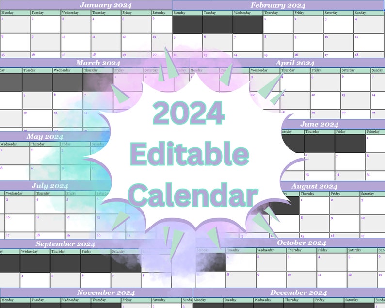 2024 Calendar Editable and Digital, 2024 Month by Month Calendar to