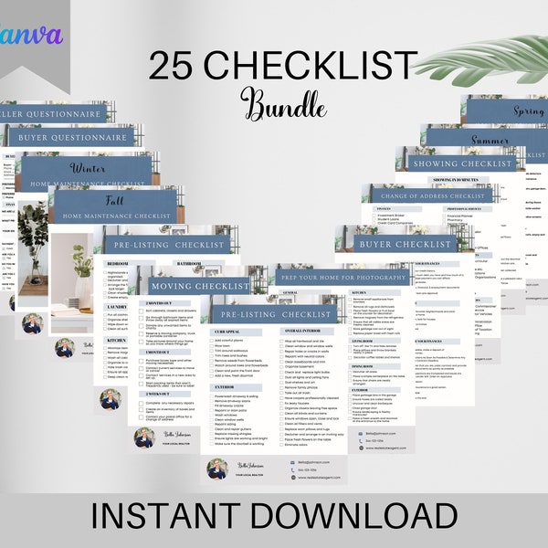 Seller Blue Luxury Real Estate Checklist BundleTemplate , Prep - Listing Template, Closing Day Checklist ,Editable Digital Real Estate