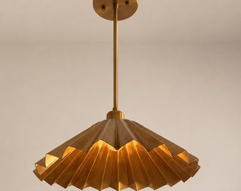 Brass Pleated Chandelier: Modern Flower Shade Ceiling Light Fixture