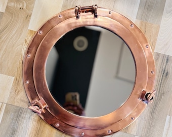 17&quot; Marine Nautical Shiny Copper Antique Aluminium Porthole Mirror Wall Decor , Ship porthole Gift , Copper Finish Antique