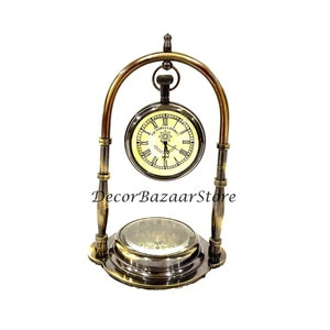 Personalized Brass Nautical Clock with Compass: Engraved Marine Decor