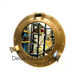 12&quot; Antique Brown Wall Hanging Porthole DecorAluminium Mirror Porthole Decor Maritime Gift / Home Decor / Wall Decor / Vintage Ship Window