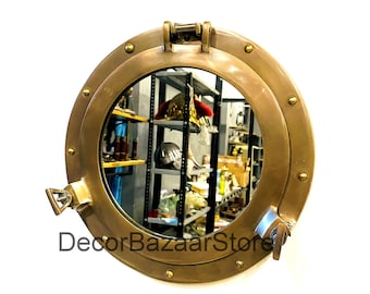 12&quot; Antique Brown Wall Hanging Porthole DecorAluminium Mirror Porthole Decor Maritime Gift / Home Decor / Wall Decor / Vintage Ship Window