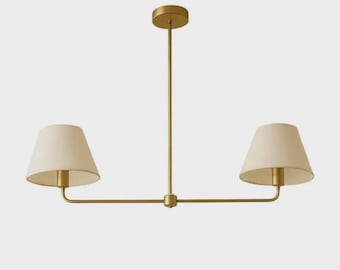 Modern Brass Double Arm Ceiling Light – Fabric Shade Chandelier - Handmade Celling Fixture