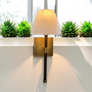 1950&#39;s Mid century Brass Wall Sconce With Shade Cheery Rod With white Shade Lamp - Brass Wall Mount Fixture Aged brass Light
