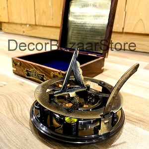 Antique Brass Gilbert & Sons Sundial Compass London Gift / Decor Bazaar / Working Sundial Compass With Wooden Box /