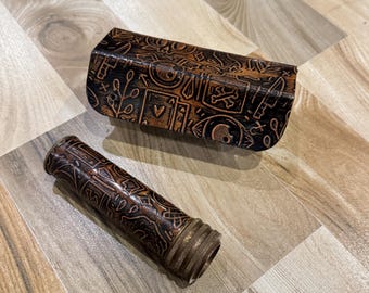 Brass Halloween Engraved Handmade Kaliedoscope With Leather Case & Gothic Optical Toy