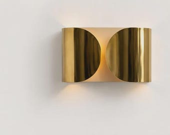 Wall Sconce – Italian Modern Stilnovo Curved Lamp, Handcrafted Lighting Handmade Brass Shade Lamp Light