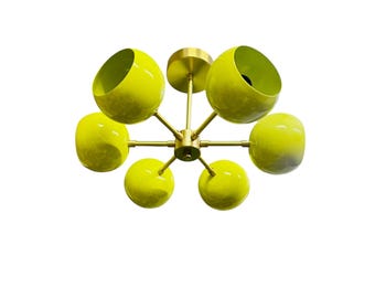 Lámpara de araña Sputnik de mediados de siglo, lámpara de techo empotrada Lemon Eye Ball, metal de latón cepillado