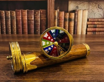 Vintage Brass and Wood Kaleidoscope Collection, Antique David Brewster 1816 Collectible Scopes Retro Desktop Optical Toy, Library Decor Gift